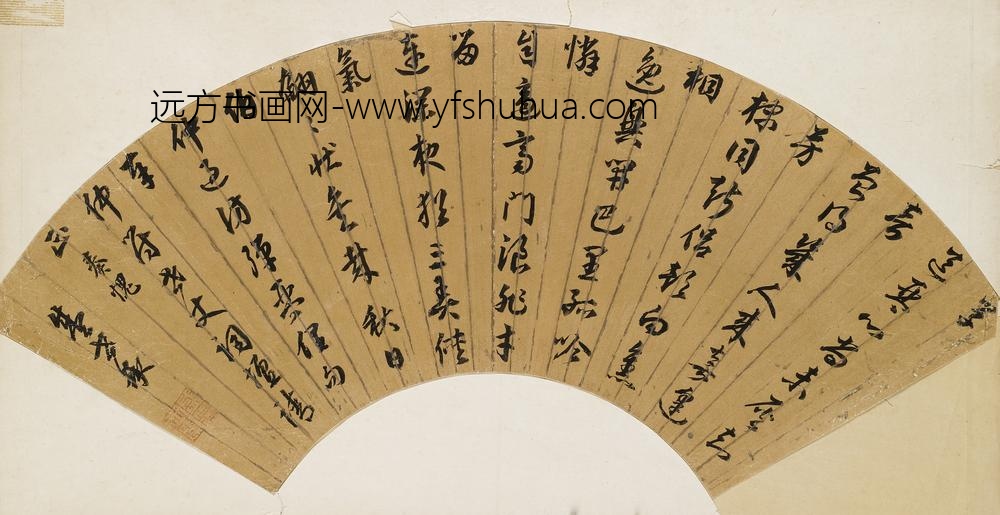 盛世承_秋日弹琴扇面