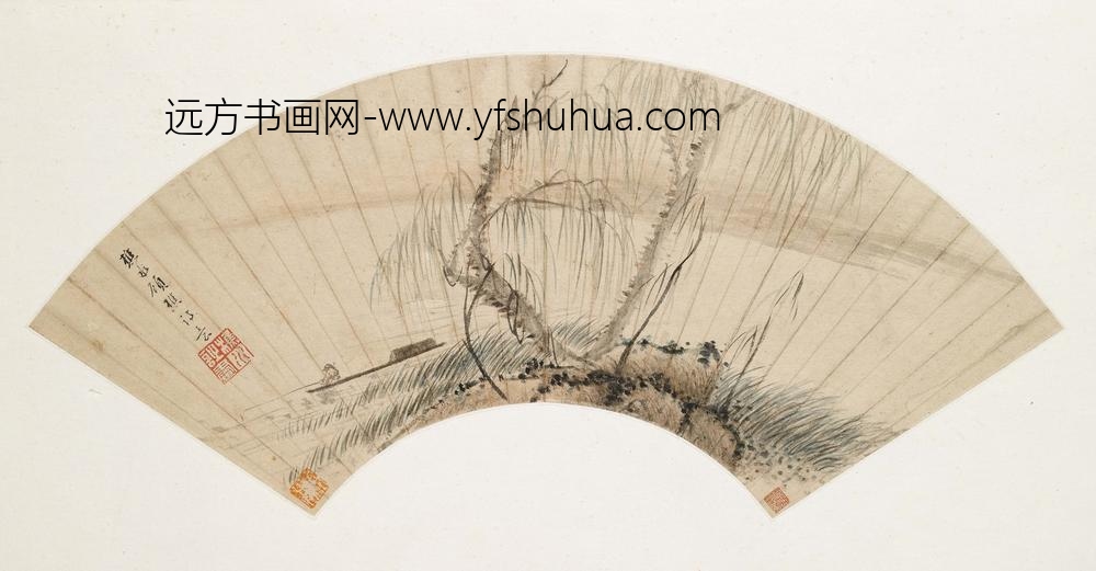 顾樵_柳岸行舟图扇面
