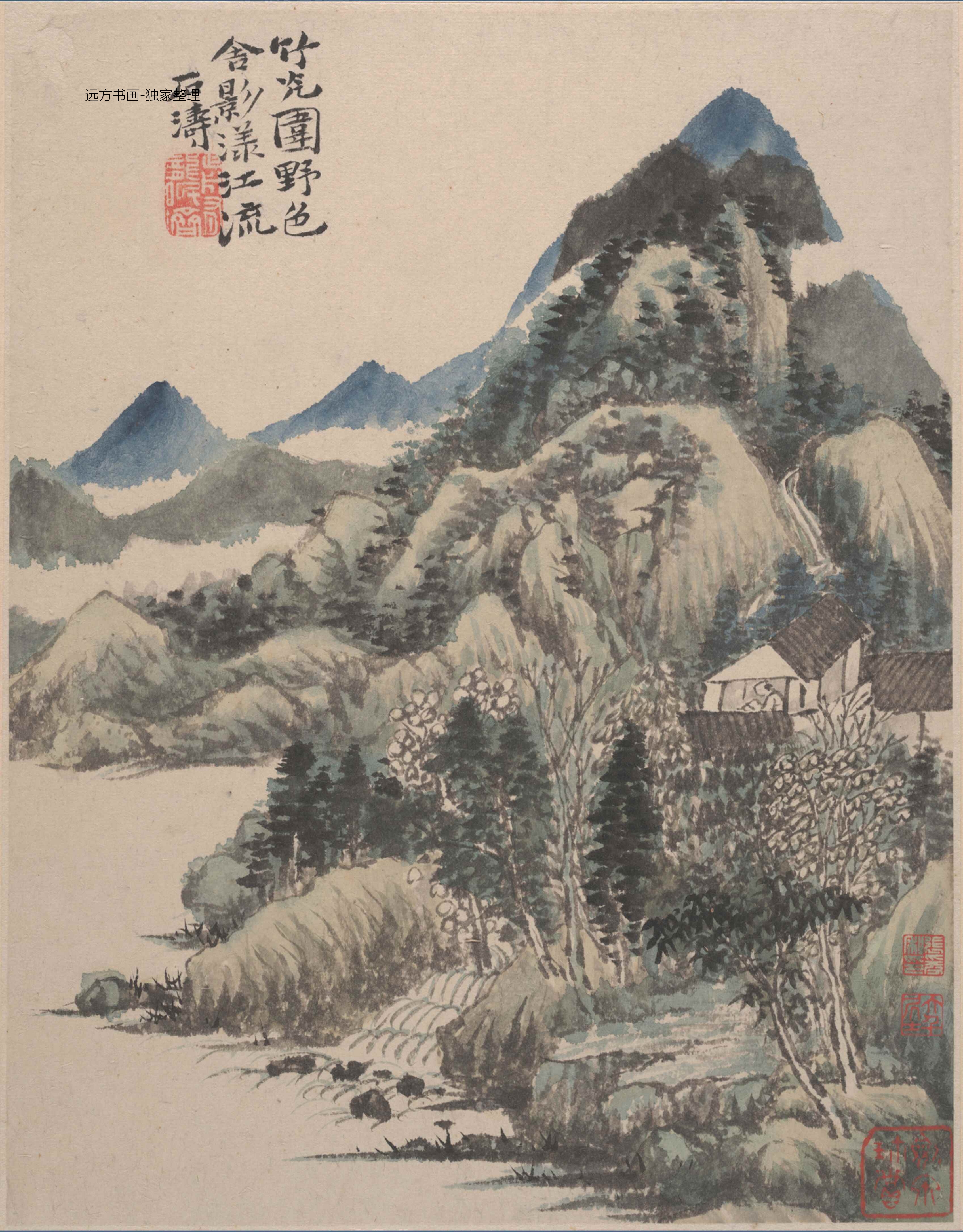清朝代【石涛】《花卉山水册十二开》TIF高清大图中国画古画素材下载