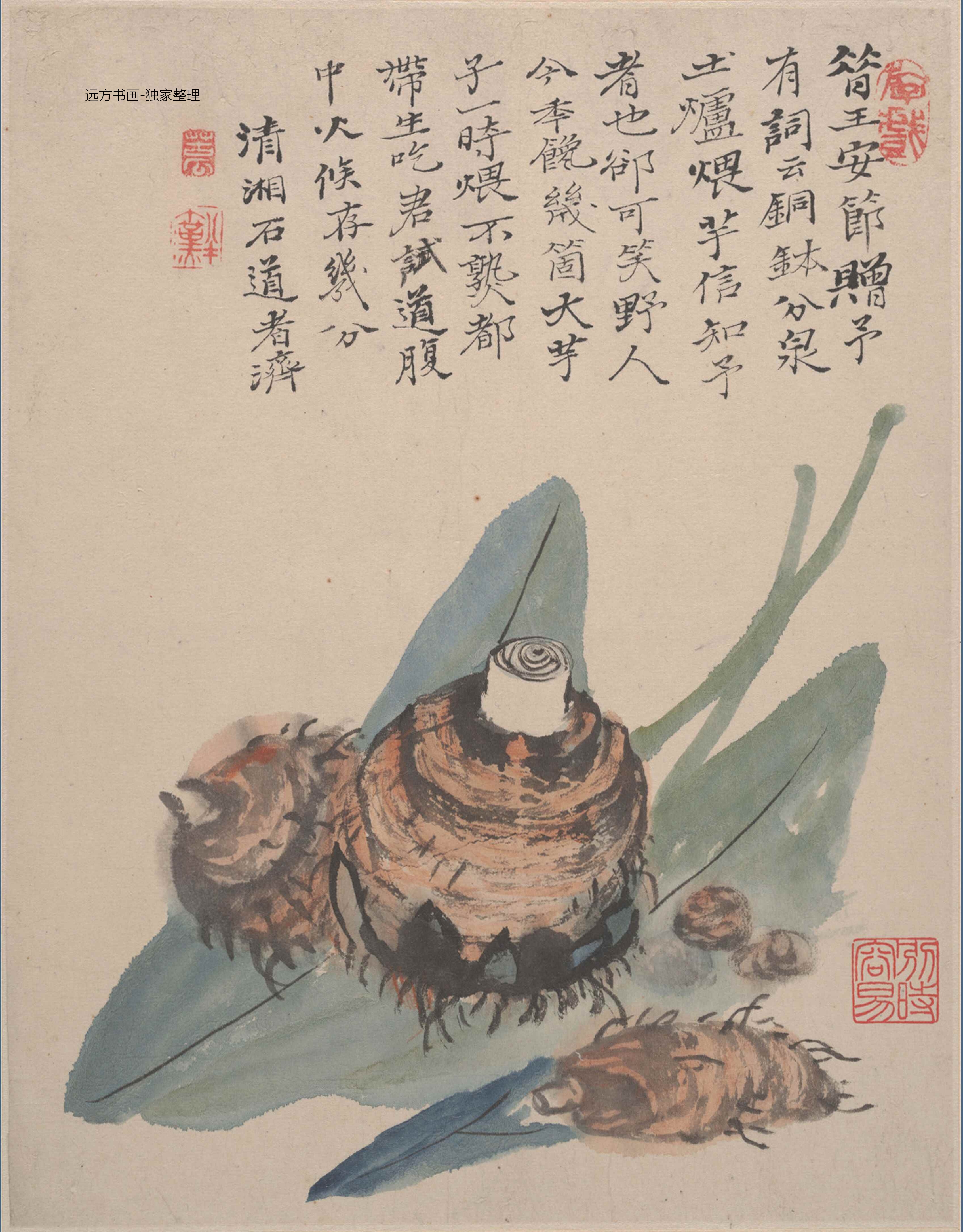 清朝代【石涛】《花卉山水册十二开》TIF高清大图中国画古画素材下载