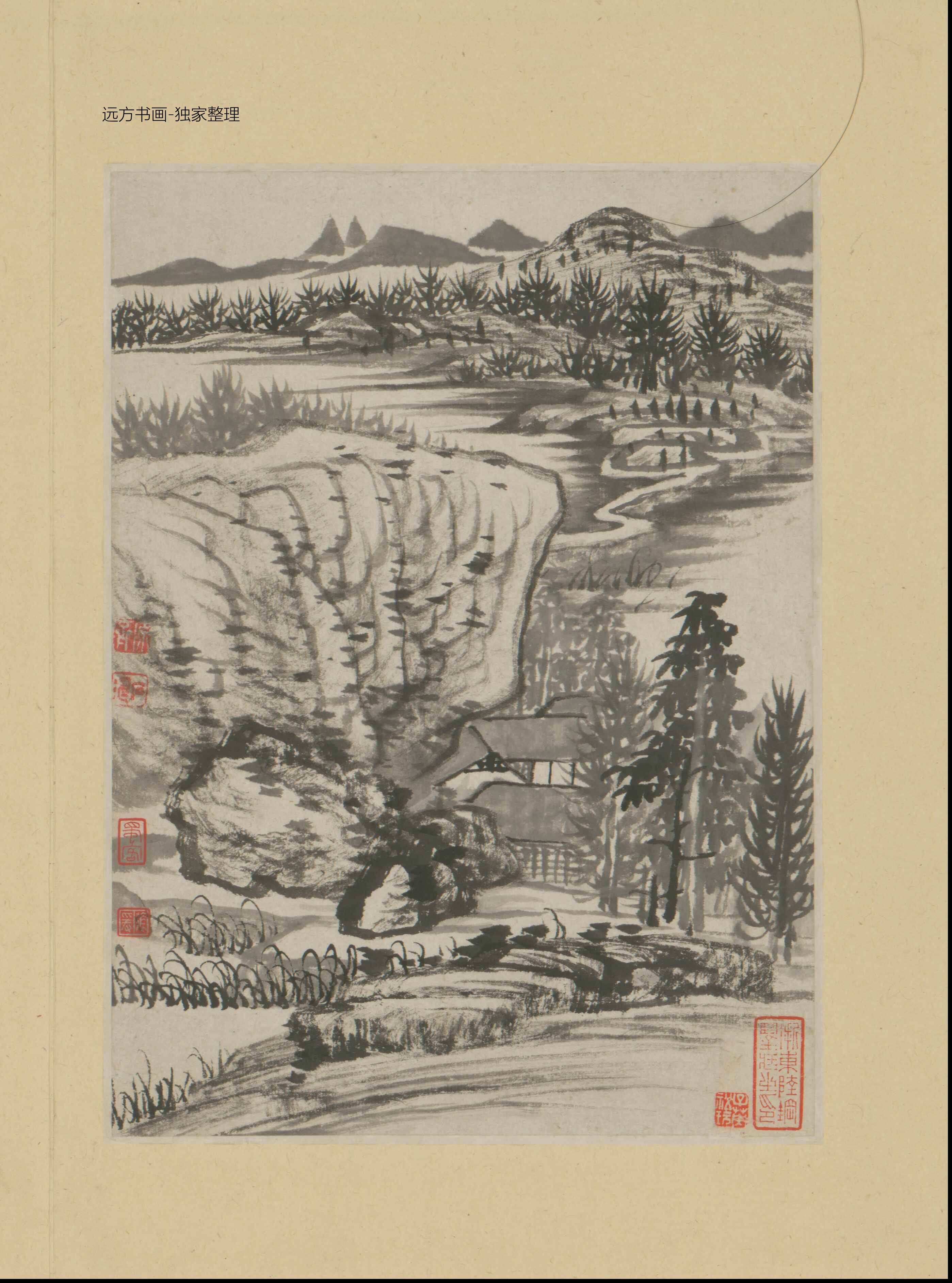 清朝代【石涛】《金山龙游寺诗意册（13开）》TIF高清大图中国画古画素材下载