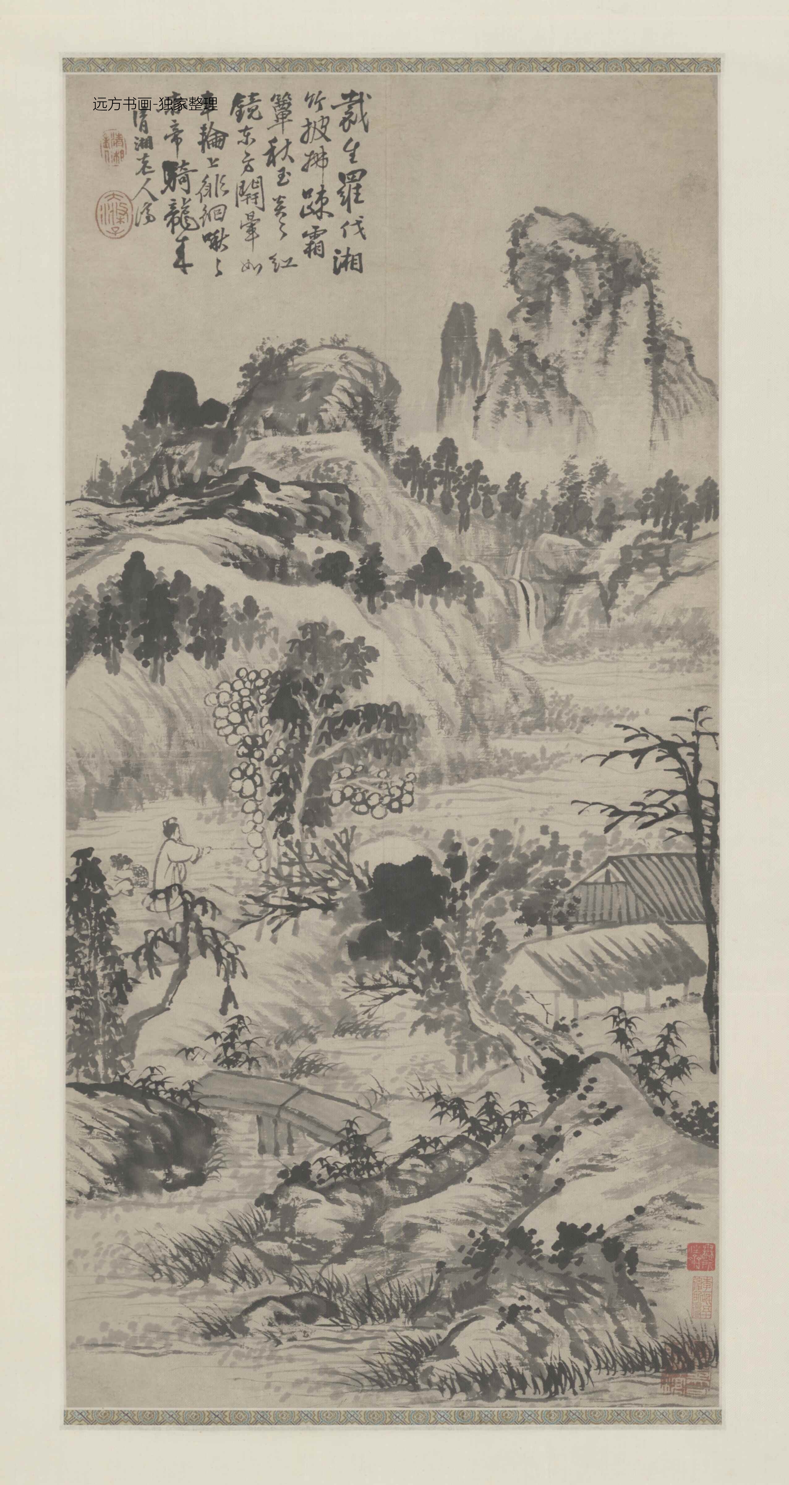 清朝代【石涛】《山水图轴》TIF高清大图中国画古画素材下载