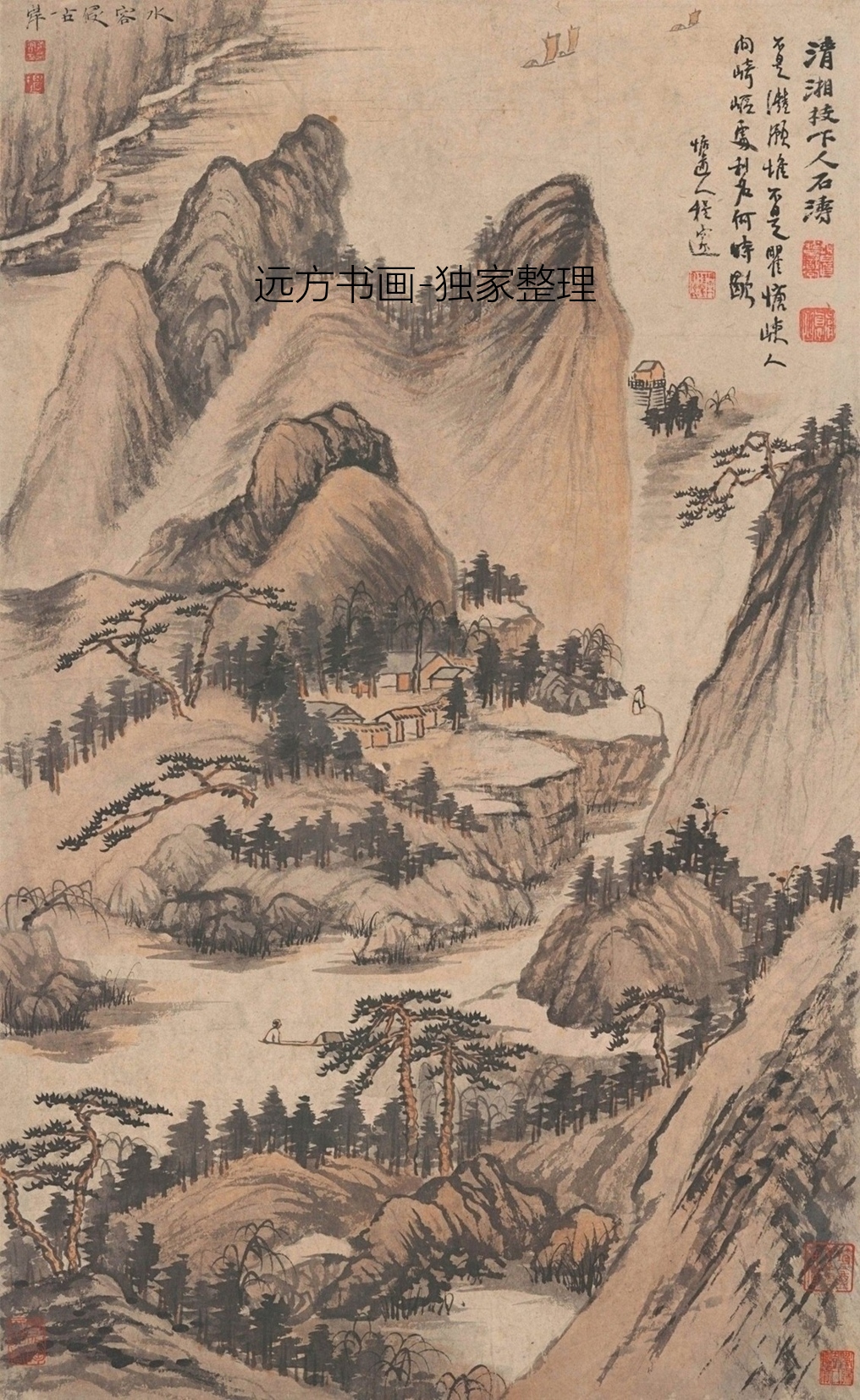 清朝代【石涛】《山水图轴之一》TIF高清大图中国画古画素材下载
