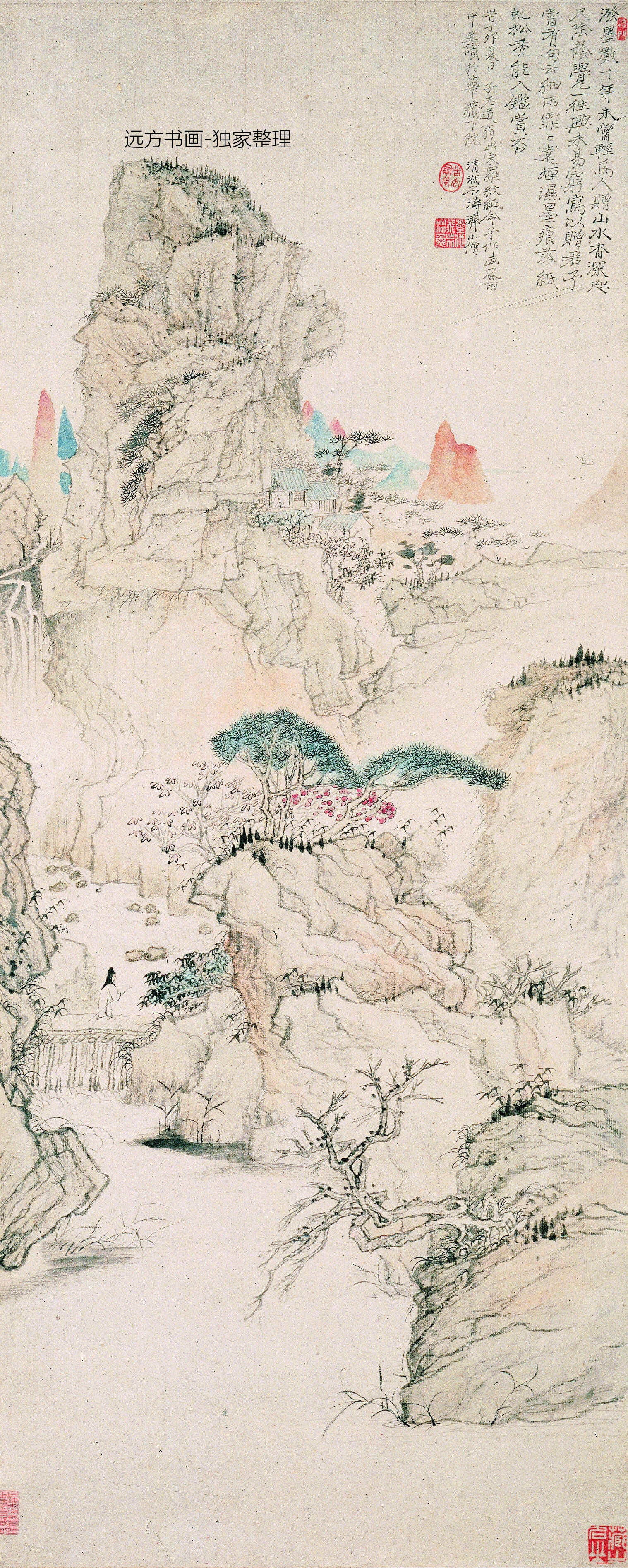 清朝代【石涛】《细雨虬松图》TIF高清大图中国画古画素材下载