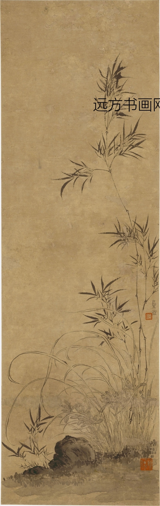 清朝代【汪士慎】《兰竹石图》南京市博物馆TIF高清大图中国画古画素材下载