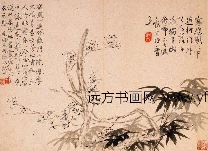 清朝代【汪士慎】《梅花竹石图册-画册（12开）》上海博物馆TIF高清大图中国画古画素材下载