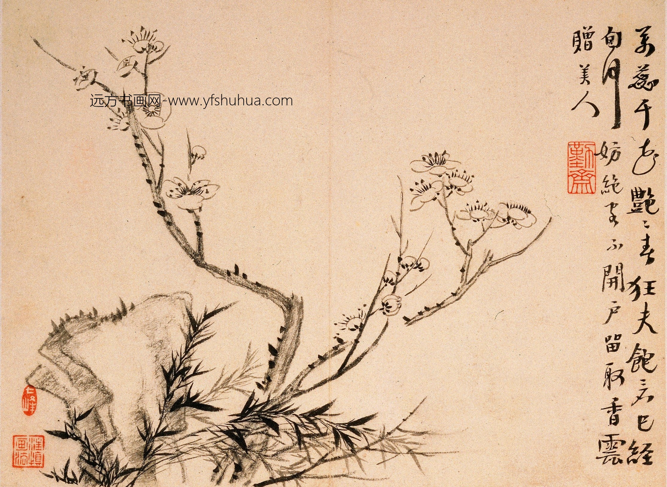 清朝代【汪士慎】《梅花竹石图册-画册（12开）》上海博物馆TIF高清大图中国画古画素材下载