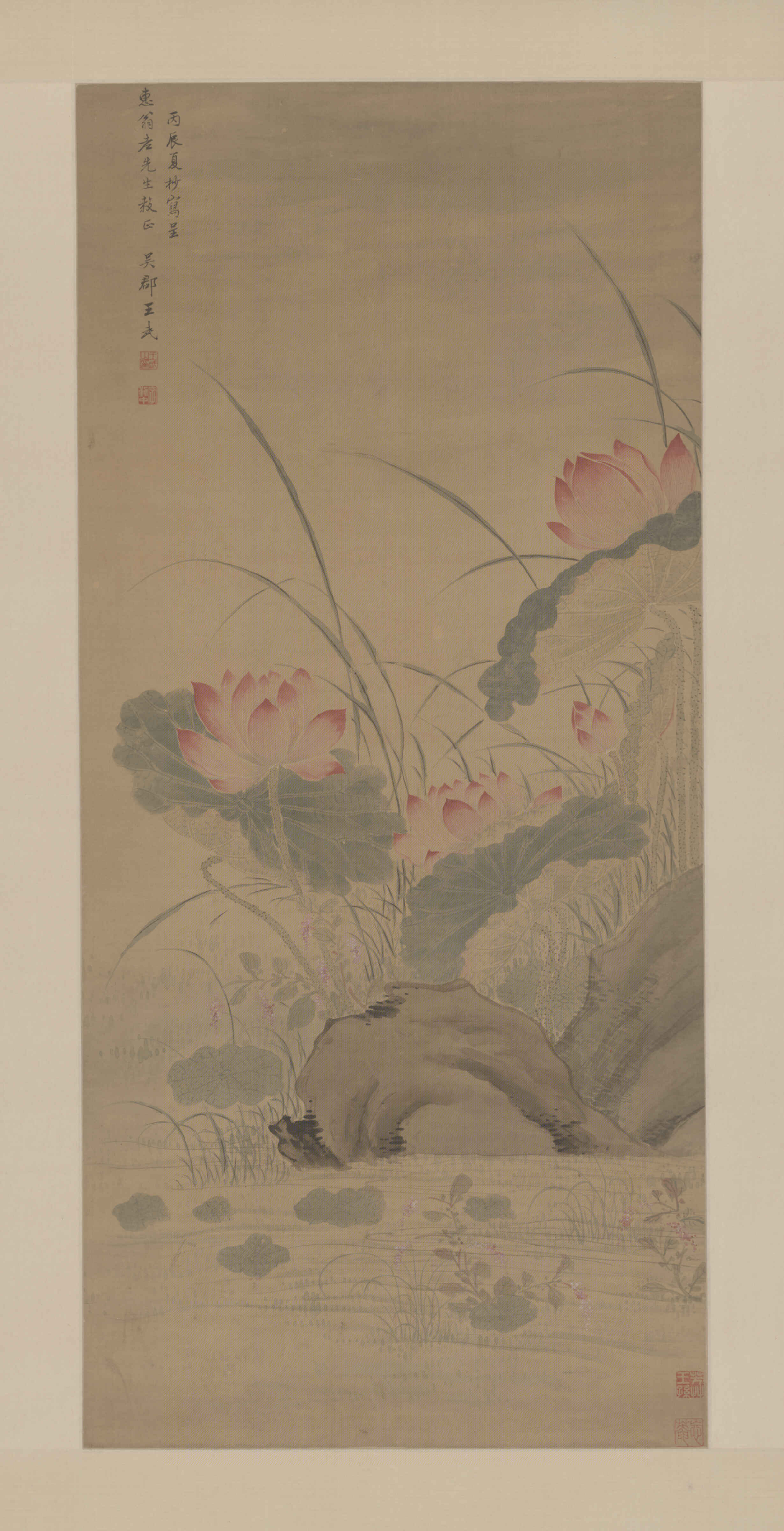 清·王武荷花蓼石图轴故宫博物院高清中国古画下载
