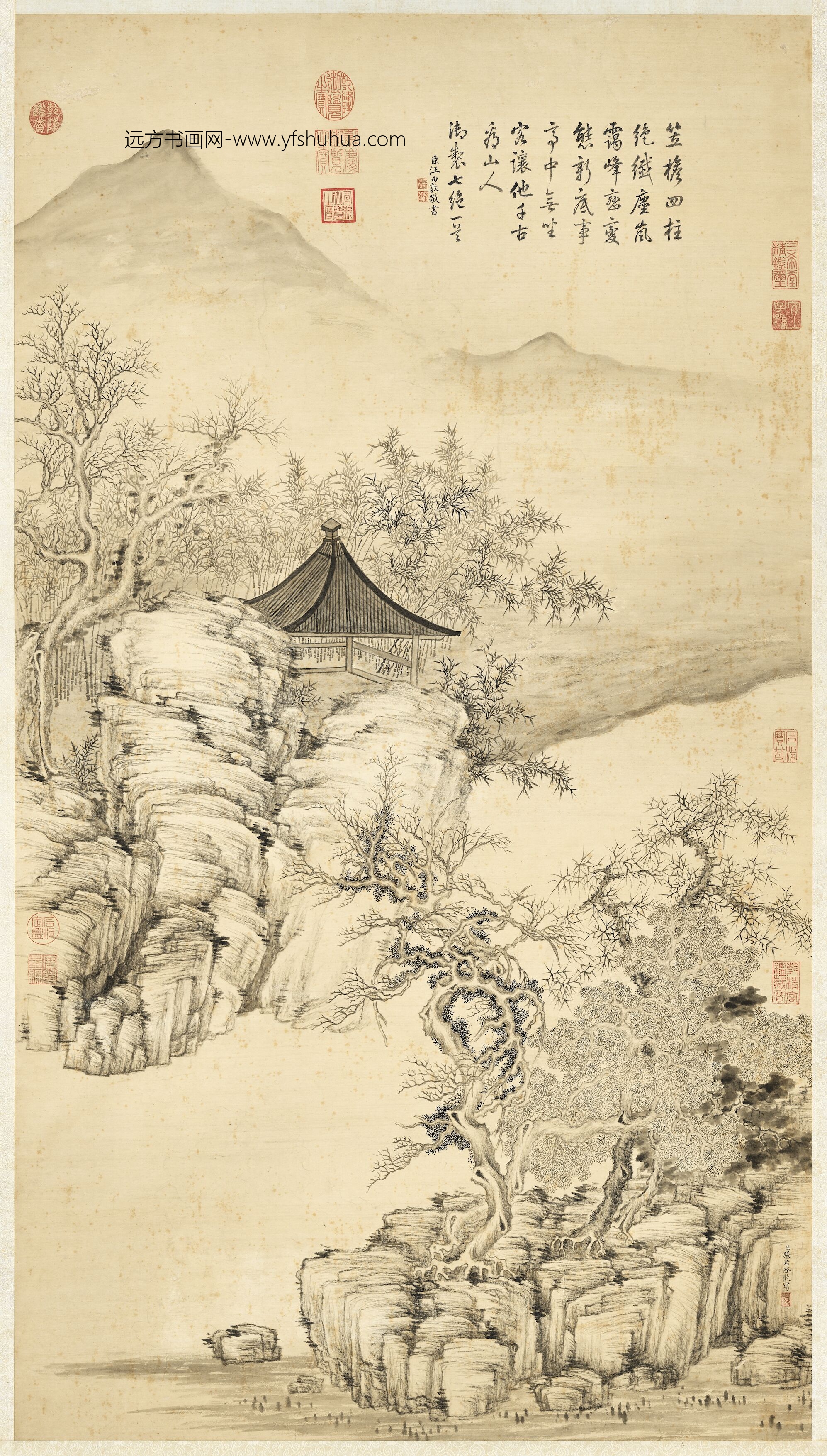 清朝代【张若澄】《笠亭岚霭轴》台北故宫博物院TIF高清大图中国画古画素材下载