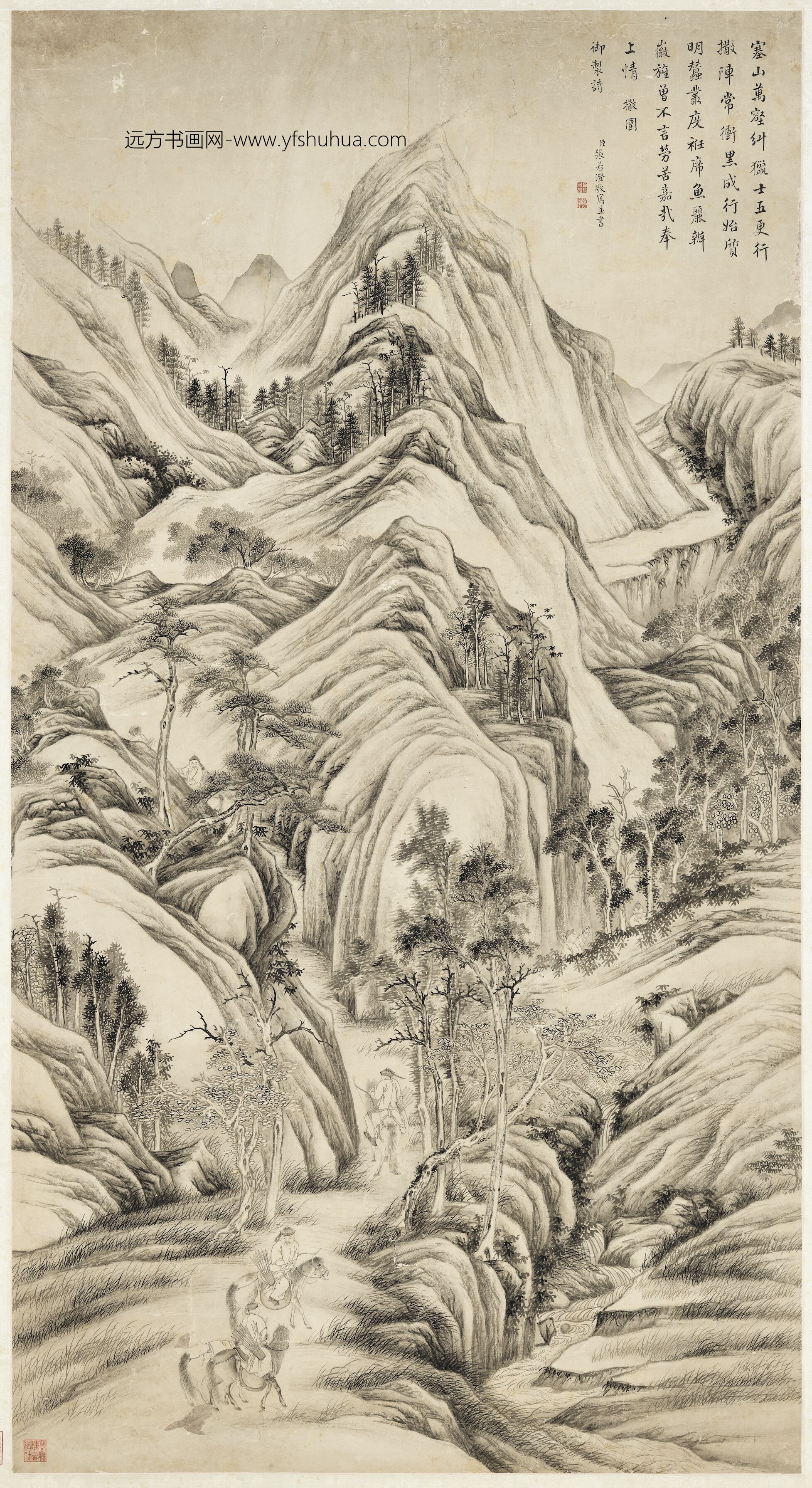 清朝代【张若澄】《撒围图轴》台北故宫博物院TIF高清大图中国画古画素材下载